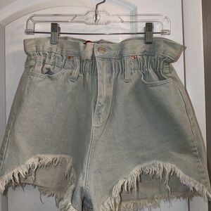 Signature8 Light Wash Paperbag High-Rise Denim Shorts